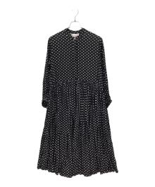 BEARDSLEY（ビアズリー）の古着「ドットギャザーワンピーズ」｜ブラック×ホワイト