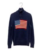 POLO RALPH LAURENポロ・ラルフローレン）の古着「ハーフジップ星条旗ニットポロシャツ」｜ネイビー