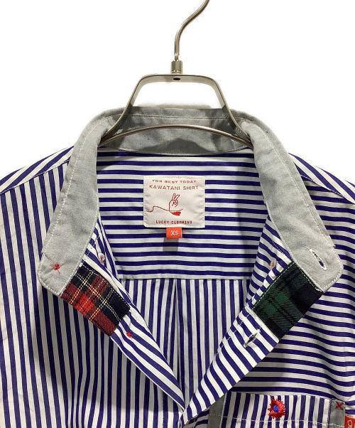 KAWATANI SHIRT（カワタニシャツ）KAWATANI SHIRT (カワタニシャツ) パッチワークシャツ 河谷シャツ ネイビー×ホワイト サイズ:XSの古着・服飾アイテム