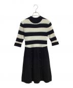 BLUE LABEL CRESTBRIDGEブルーレーベルクレストブリッジ）の古着「コットンウール ボーダー柄ニットワンピース」｜ブラック×ホワイト