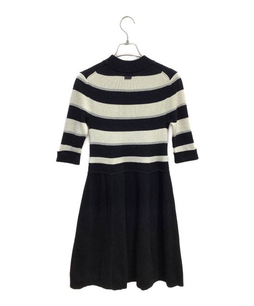 BLUE LABEL CRESTBRIDGE（ブルーレーベルクレストブリッジ）BLUE LABEL CRESTBRIDGE (ブルーレーベルクレストブリッジ) コットンウール ボーダー柄ニットワンピース ブラック×ホワイト サイズ:Mの古着・服飾アイテム