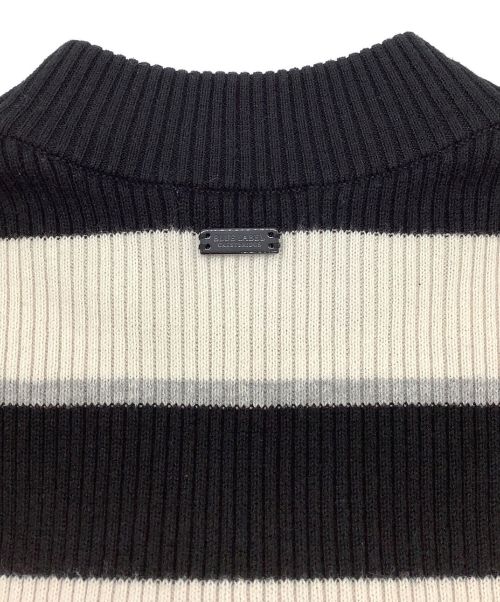 BLUE LABEL CRESTBRIDGE（ブルーレーベルクレストブリッジ）BLUE LABEL CRESTBRIDGE (ブルーレーベルクレストブリッジ) コットンウール ボーダー柄ニットワンピース ブラック×ホワイト サイズ:Mの古着・服飾アイテム