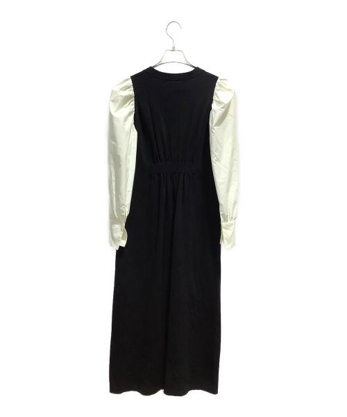 CELFORD（セルフォード）CELFORD (セルフォード) パフスリーブ フロントボタン ワンピース ブラックxホワイト サイズ:Sの古着・服飾アイテム