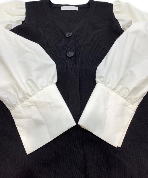 CELFORD（セルフォード）CELFORD (セルフォード) パフスリーブ フロントボタン ワンピース ブラックxホワイト サイズ:Sの古着・服飾アイテム