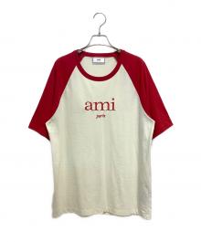 AMIPARIS（アミパリス）の古着「ロゴ刺繍ラグランTシャツ」｜ホワイト×レッド