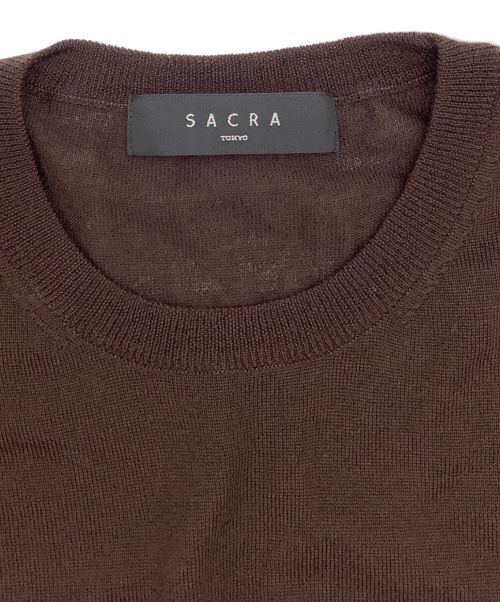SACRA（サクラ）SACRA (サクラ) ウールフレア袖クルーネックニットプルオーバー ブラウン サイズ:38の古着・服飾アイテム