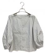 23区ニジュウサンク）の古着「ハイカウントウェザーストレッチボートネックコンパクトブラウス」｜ホワイト×グレー