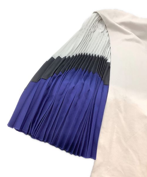 A + TOKYO（エープラス トウキョウ）A + TOKYO (エープラス トウキョウ) マルチカラープリーツコンビスカート グレー×ベージュ サイズ:2の古着・服飾アイテム