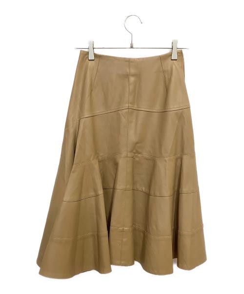 Adonisis（アドニシス）Adonisis (アドニシス) フェイクレザー立体フレアスカート ベージュ サイズ:36の古着・服飾アイテム