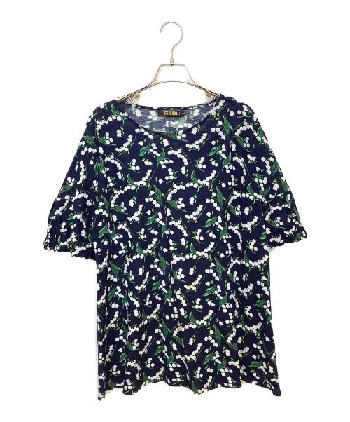 FEILER（フェイラー）FEILER (フェイラー) 花柄ブラウス ネイビー×ホワイト サイズ:Lの古着・服飾アイテム