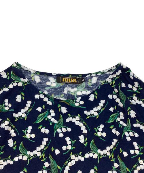 FEILER（フェイラー）FEILER (フェイラー) 花柄ブラウス ネイビー×ホワイト サイズ:Lの古着・服飾アイテム