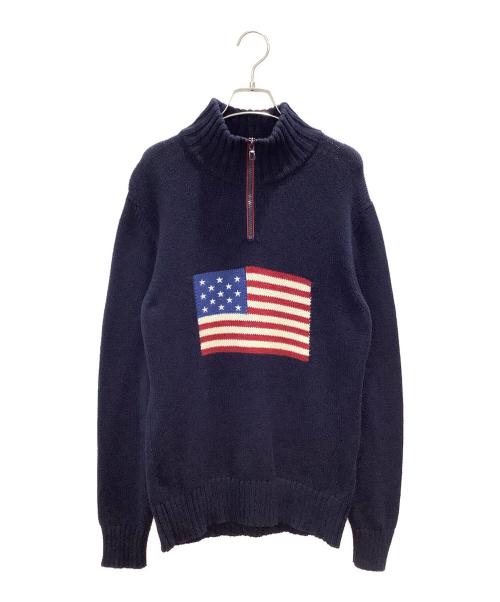 POLO RALPH LAUREN（ポロ・ラルフローレン）POLO RALPH LAUREN (ポロ・ラルフローレン) 星条旗ハーフジップニット ネイビー×レッド サイズ:Sの古着・服飾アイテム