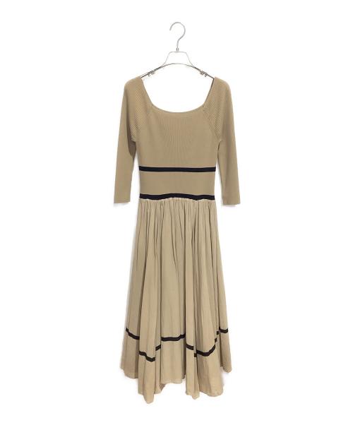 Lily Brown（リリーブラウン）Lily Brown (リリーブラウン) ニット布帛ドッキングワンピース ベージュ サイズ:Fの古着・服飾アイテム