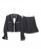 ROYAL PARTYロイヤルパーティ）の古着「パールトリミングツイードセットアップ」｜ブラック×ホワイト