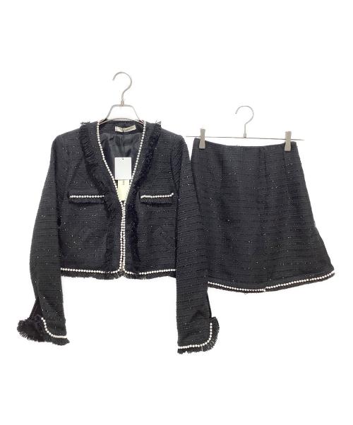 ROYAL PARTY（ロイヤルパーティ）ROYAL PARTY (ロイヤルパーティ) パールトリミングツイードセットアップ ブラック×ホワイト サイズ:Fの古着・服飾アイテム