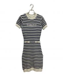 darich（ダーリッチ）の古着「ボーダーニットミニワンピース」｜ホワイト×ネイビー