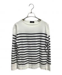 SHIPS Primary navy label（シップス プライマリー ネイビー レーベル）の古着「スヴィン ボーダー ボートネック ニット」｜ホワイト×ブラック