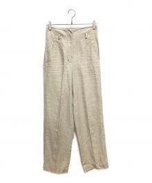 DES PRES（デ プレ）の古着「プレーンリネン ハイウエストセミワイドパンツ」｜アイボリー