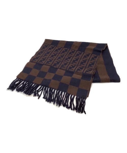 FENDI（フェンディ）FENDI (フェンディ) ズッカ ウールマフラー ネイビー×ブラウンの古着・服飾アイテム