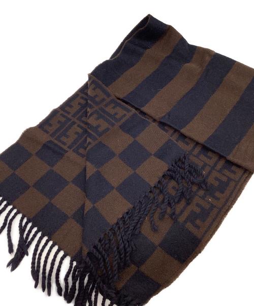 FENDI（フェンディ）FENDI (フェンディ) ズッカ ウールマフラー ネイビー×ブラウンの古着・服飾アイテム