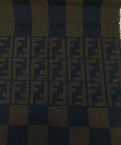 FENDI（フェンディ）FENDI (フェンディ) ズッカ ウールマフラー ネイビー×ブラウンの古着・服飾アイテム