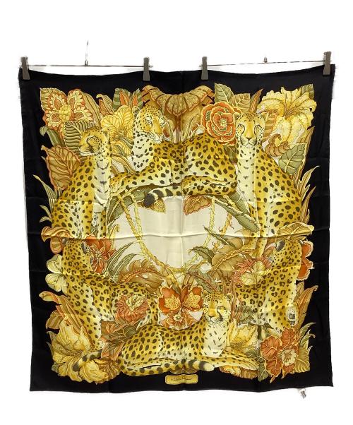 Salvatore Ferragamo（サルヴァトーレ フェラガモ）Salvatore Ferragamo (サルヴァトーレ フェラガモ) スカーフ トラ柄 ブラック×ホワイトの古着・服飾アイテム