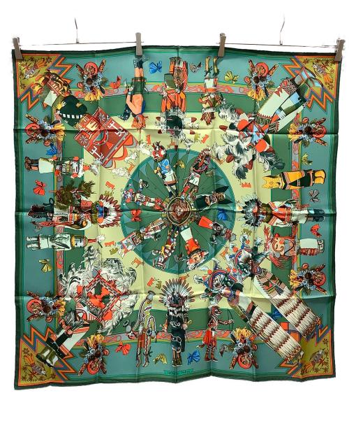 HERMES（エルメス）HERMES (エルメス) カレ90 カチナ ポピ族 グリーンの古着・服飾アイテム