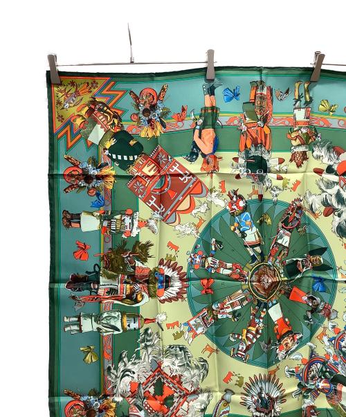 HERMES（エルメス）HERMES (エルメス) カレ90 カチナ ポピ族 グリーンの古着・服飾アイテム