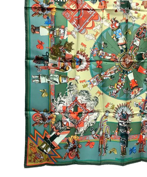 HERMES（エルメス）HERMES (エルメス) カレ90 カチナ ポピ族 グリーンの古着・服飾アイテム