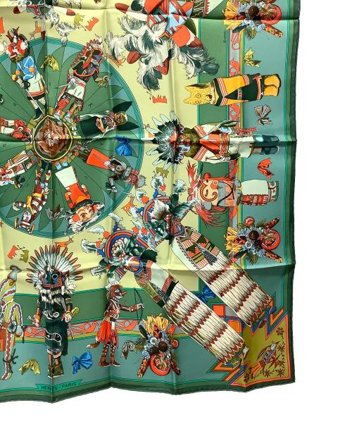 HERMES（エルメス）HERMES (エルメス) カレ90 カチナ ポピ族 グリーンの古着・服飾アイテム