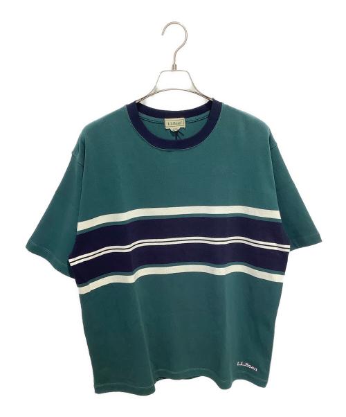 L.L.Bean（エルエルビーン）L.L.Bean (エルエルビーン) ストライプ クルーネック Tシャツ グリーン×ネイビー サイズ:Mの古着・服飾アイテム