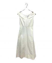 MADISON BLUE（マディソンブルー）の古着「V NECK CAP SLEEVE BELTED DRESS」｜ホワイト