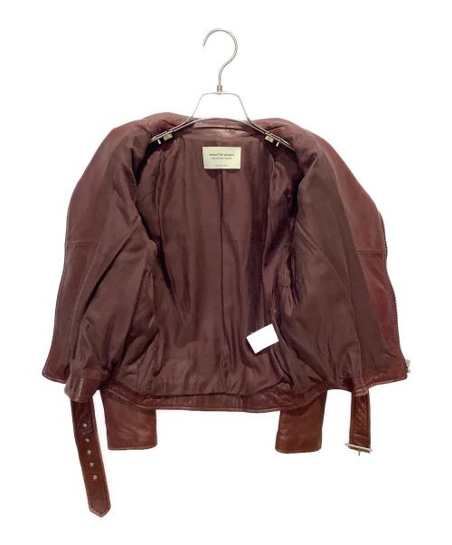 beautiful people（ビューティフルピープル）beautiful people (ビューティフルピープル) シープスキンダブルライダースジャケット ワインレッド サイズ:150の古着・服飾アイテム