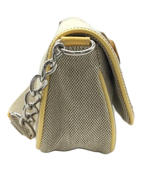 CHANEL（シャネル）CHANEL (シャネル) チェーンショルダーバッグ カメリア No.5 キャンパス×パテントレザー ベージュの古着・服飾アイテム