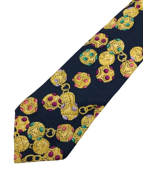 CHANEL（シャネル）CHANEL (シャネル) グリポア柄 ネクタイ ネイビー×イエロー サイズ:-の古着・服飾アイテム