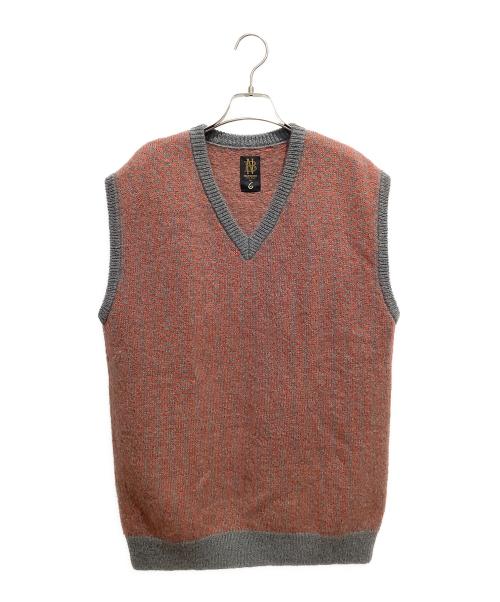 BATONER（バトナ―）BATONER (バトナ―) 6 BEAUTY&YOUTH (ロク ビューティーアンドユース) MOHAIR V NECK VEST グレー×オレンジ サイズ:Fの古着・服飾アイテム