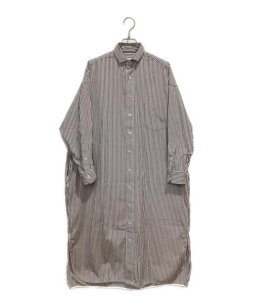 ticca（ティッカ）TICCA (ティッカ) スクエアビッグロングシャツ ホワイト×ブラウン サイズ:FREEの古着・服飾アイテム