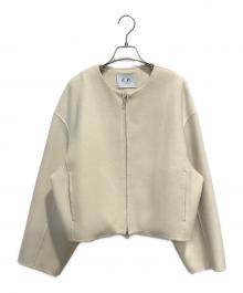 evernavy（エバーネイビー）の古着「 リバー ジップ ノーカラー ウールコート」｜ベージュ