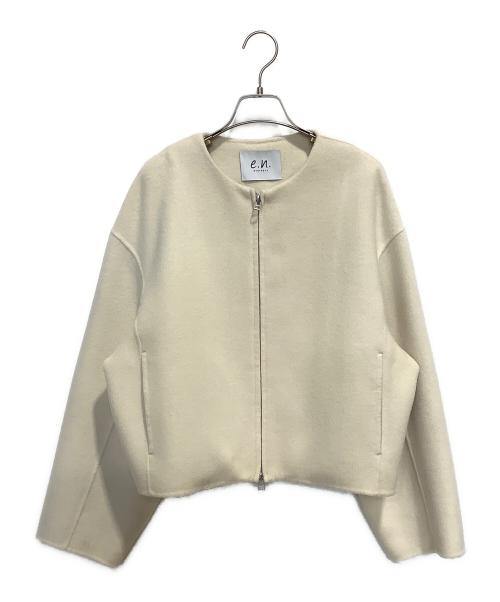 evernavy（エバーネイビー）evernavy (エバーネイビー)  リバー ジップ ノーカラー ウールコート ベージュ サイズ:Mの古着・服飾アイテム