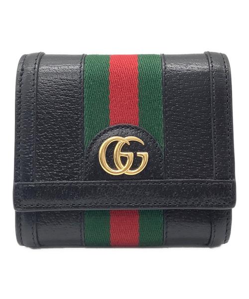 GUCCI（グッチ）GUCCI (グッチ) シェリーライン 2つ折り財布 ブラック×レッドの古着・服飾アイテム