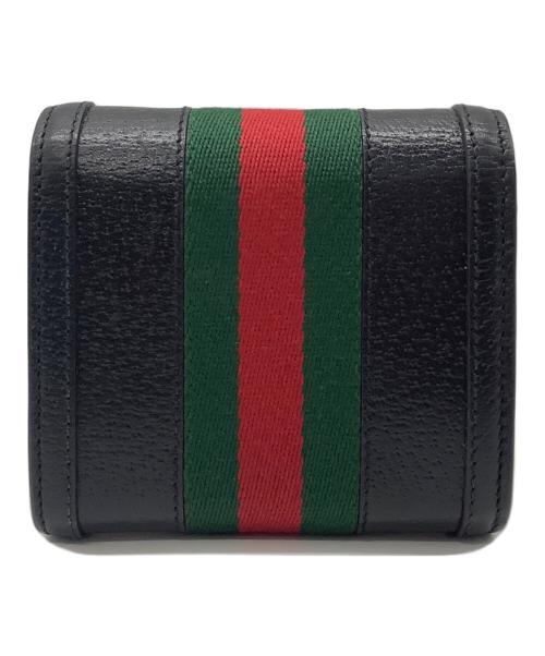 GUCCI（グッチ）GUCCI (グッチ) シェリーライン 2つ折り財布 ブラック×レッドの古着・服飾アイテム