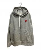 PLAY COMME des GARCONSプレイコムデギャルソン）の古着「Pullover Hoodie With Red Emblem Top Gray」｜グレー