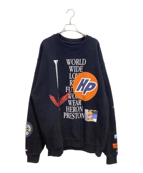 HERON PRESTON（ヘロンプレストン）HERON PRESTON (ヘロンプレストン) WORLD WIDE LOVE プリント スウェット ブラック サイズ:Lの古着・服飾アイテム