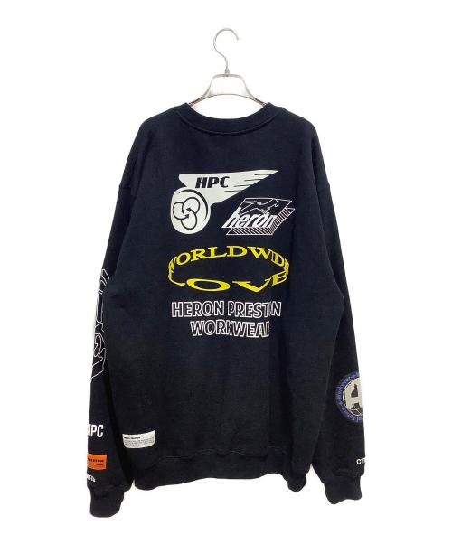 HERON PRESTON（ヘロンプレストン）HERON PRESTON (ヘロンプレストン) WORLD WIDE LOVE プリント スウェット ブラック サイズ:Lの古着・服飾アイテム