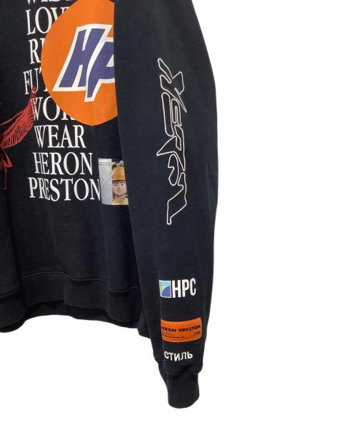 HERON PRESTON（ヘロンプレストン）HERON PRESTON (ヘロンプレストン) WORLD WIDE LOVE プリント スウェット ブラック サイズ:Lの古着・服飾アイテム