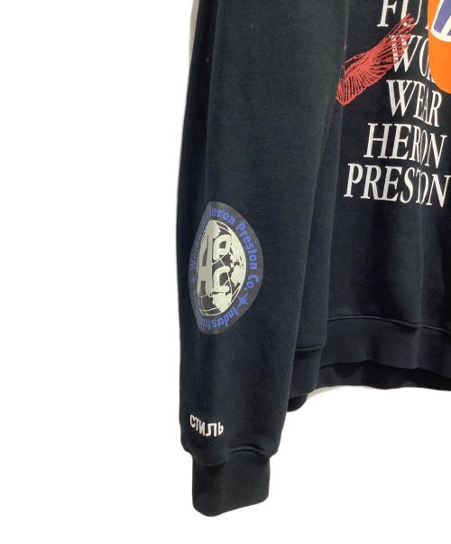HERON PRESTON（ヘロンプレストン）HERON PRESTON (ヘロンプレストン) WORLD WIDE LOVE プリント スウェット ブラック サイズ:Lの古着・服飾アイテム