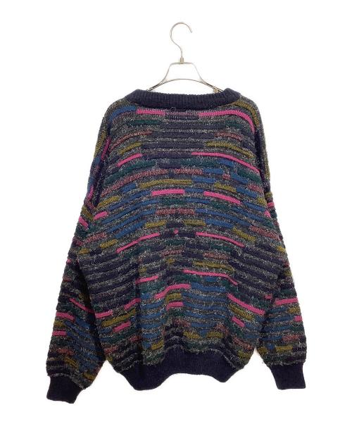 NANIBON（ナーニボン）NANIBON (ナーニボン) Vネック ジャガード ニット ネイビー×ピンク サイズ:52の古着・服飾アイテム