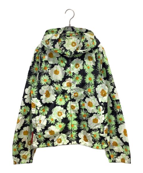 PRADA（プラダ）PRADA (プラダ) Linea Rossa フラワープリント ナイロン ジップアップ パーカー グリーン×ブラック×ホワイト サイズ:Sの古着・服飾アイテム