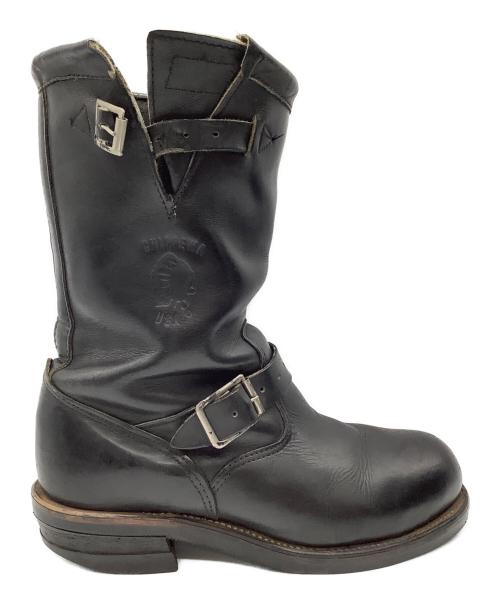 CHIPPEWA（チペワ）CHIPPEWA (チペワ) エンジニアブーツ 70s-80s プリント黒タグ ブラック サイズ:SIZE 不明 (推定25cm)の古着・服飾アイテム