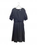 LANVIN en Bleuランバンオンブルー）の古着「リネンブレンド パフスリーブ ギャザー ワンピース」｜ネイビー